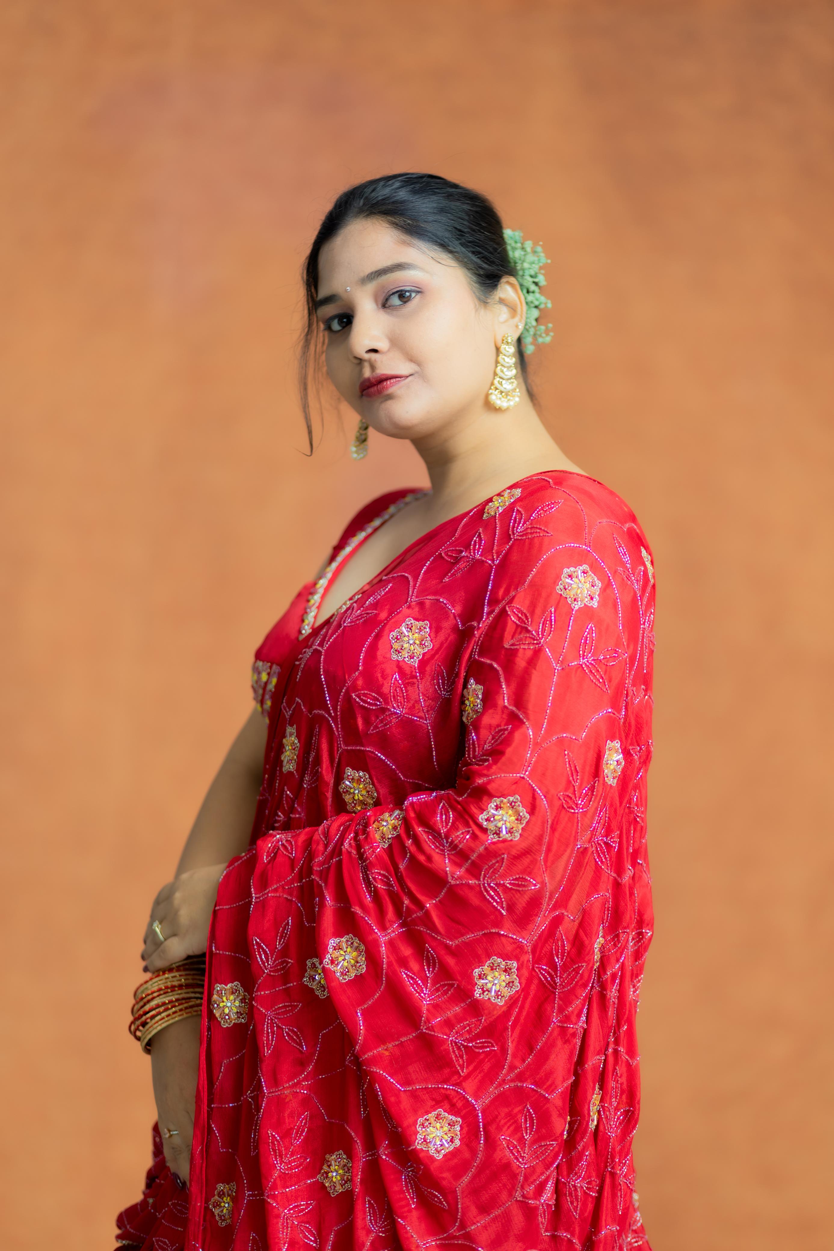 Handcrafted Red Embroidered Saree – Festive & Elegant