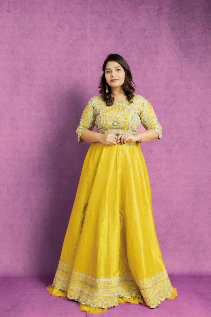 Mustard Yellow Embroidered Designer Lehenga Set